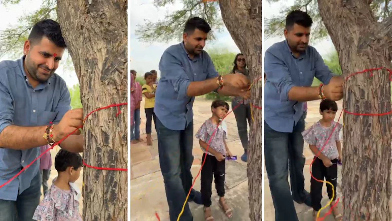 रविंद्र सिंह भाटी ने रक्षाबंधन पर पेड़ को बांधी राखी, लिया बड़ा संकल्प